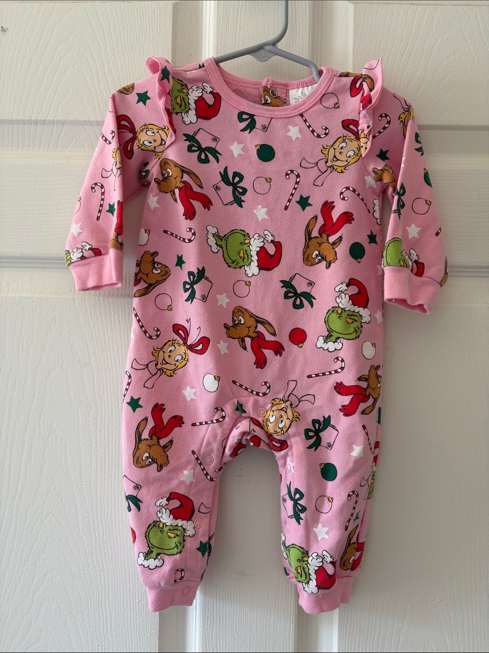 Pink Holiday Grinch Character onesie